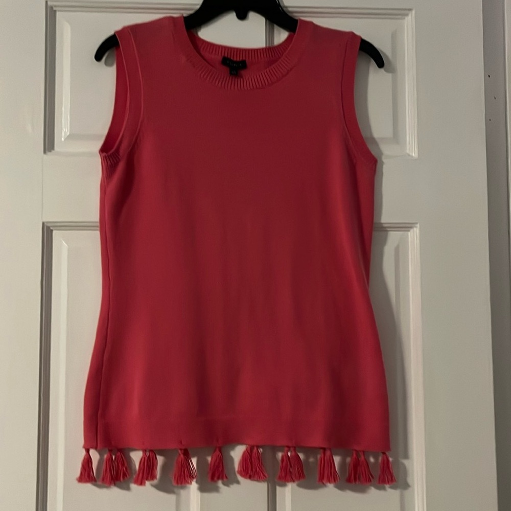 Talbots XS Bright Pink Sleeveless Sweater with Tassels on Hem